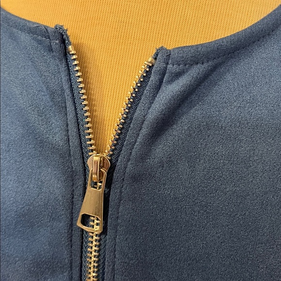 😍 SHOW SPECIAL -CLARON QI SANG Blue Suede-look Front Zipper Jacket Plus Size  XL - Picture 5 of 11